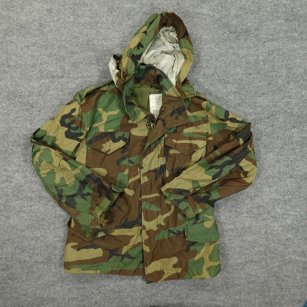 Vintage‎ Army Jacket Small Short Woodland Camo Field M65 Cold Weather Coat 80s